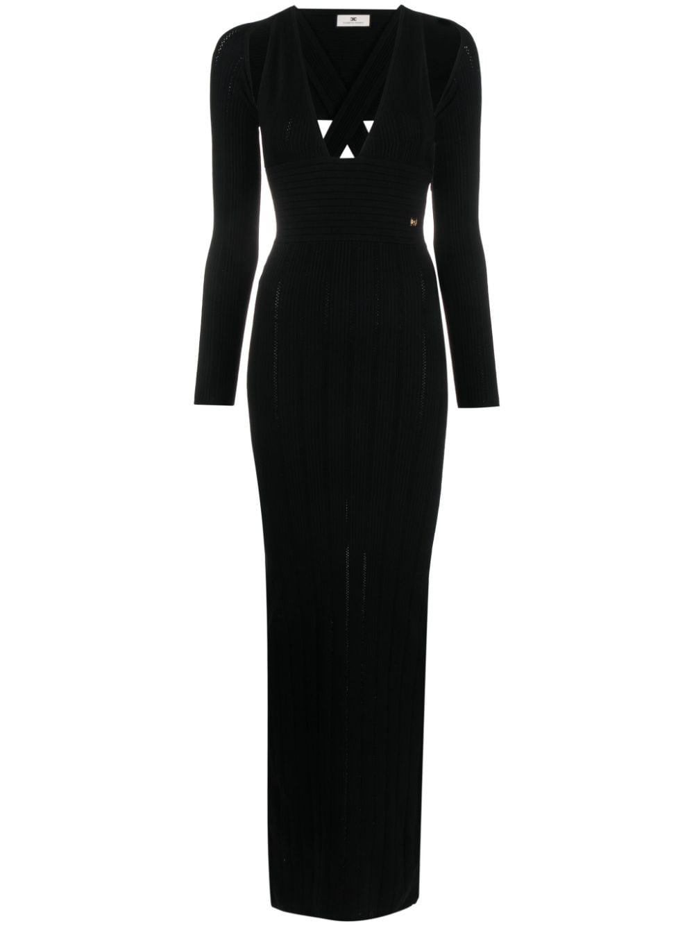 Elisabetta Franchi Ribbed-knit Long Dress In Black