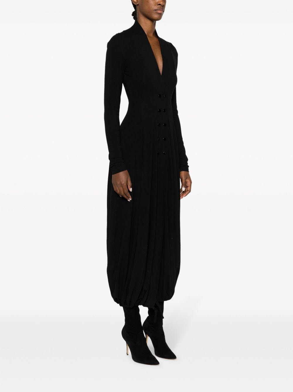Shop Philosophy Di Lorenzo Serafini V-neck Double-breasted Midi Dress In Black