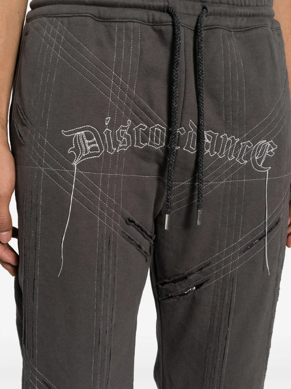 Shop Children Of The Discordance Logo-embroidered Distressed Track Pant In Grey