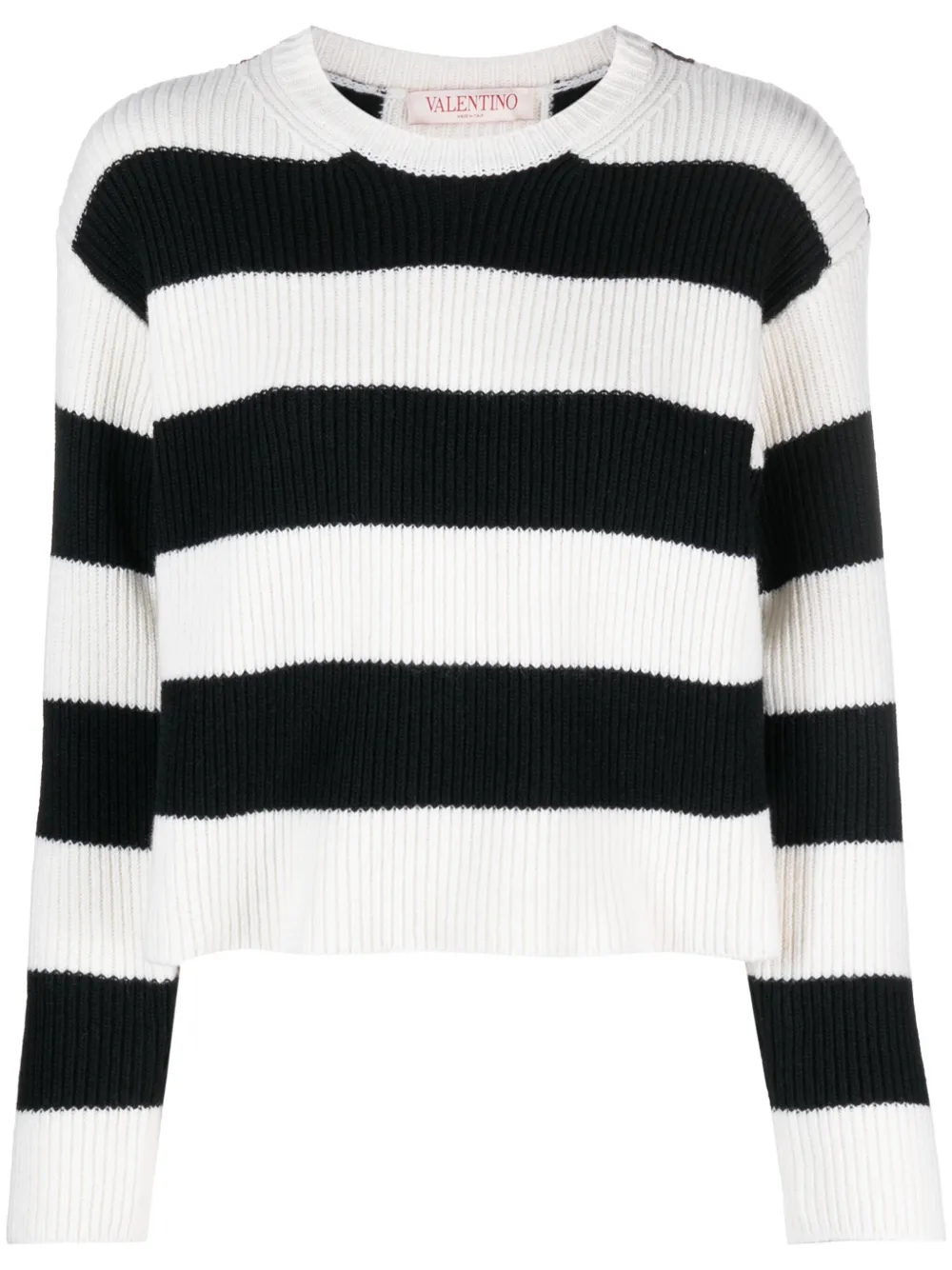 Shop Valentino Striped Virgin Wool Jumper In Black