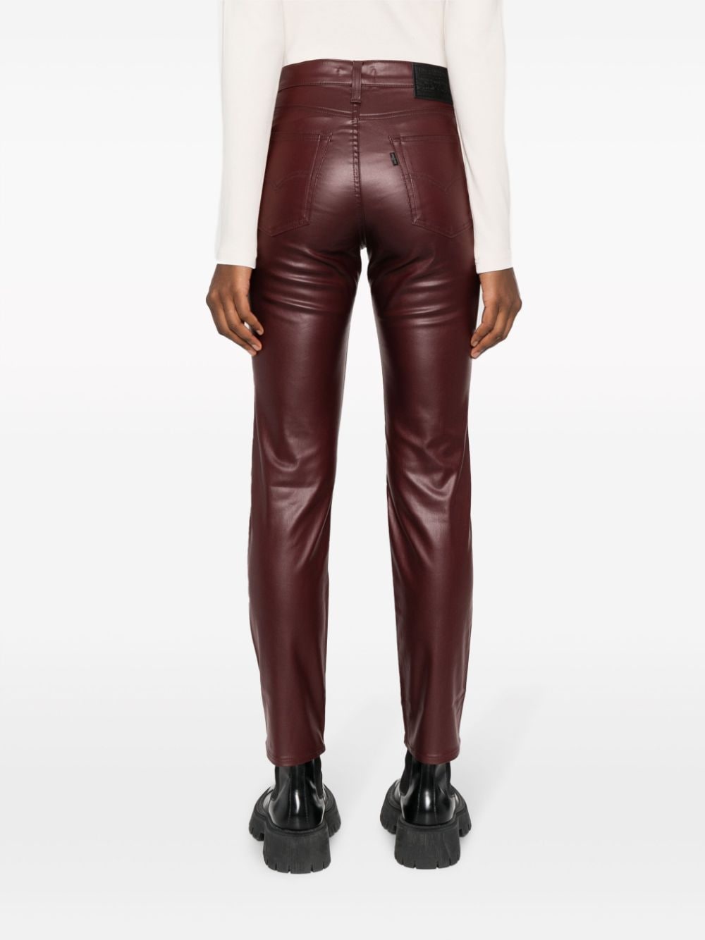 Shop Levi's Coated-finish Straight-leg Trousers In Red