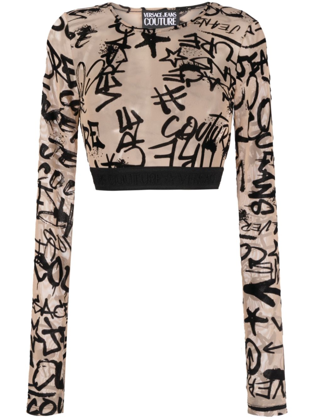 Versace Jeans Couture Logo-print Cropped Top In Neutrals
