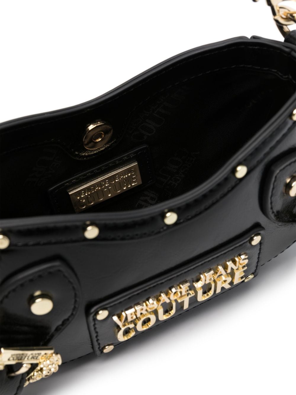 Shop Versace Jeans Couture Studded Faux-leather Shoulder Bag In Black