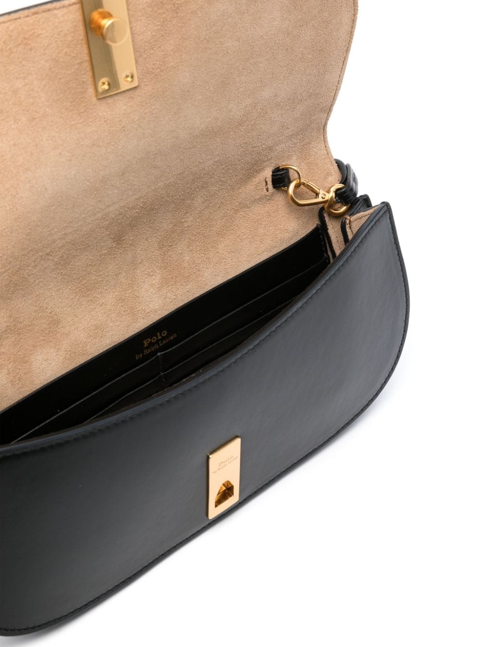 Shop Polo Ralph Lauren Medium Polo Id Leather Clutch Bag In Black