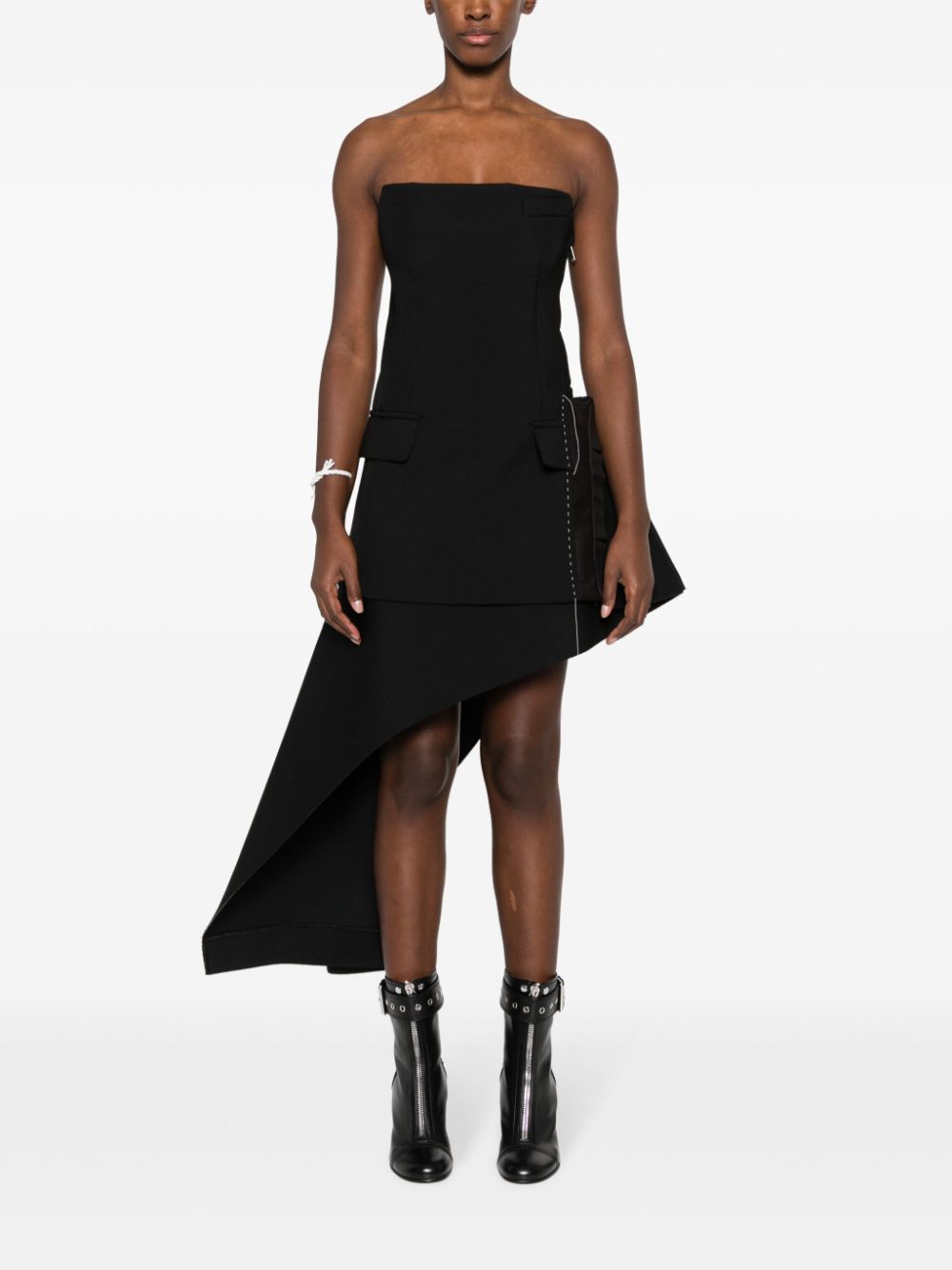 Shop Sacai Strapless Asymmetric Minidress In Black