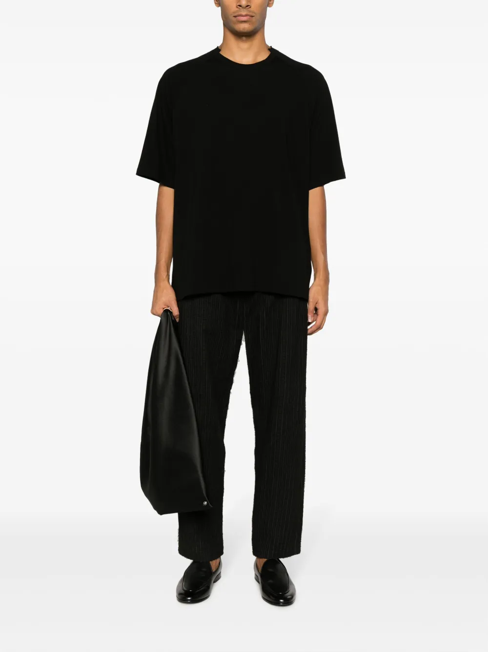 Yohji Yamamoto T-shirt met asymmetrische hals - Zwart