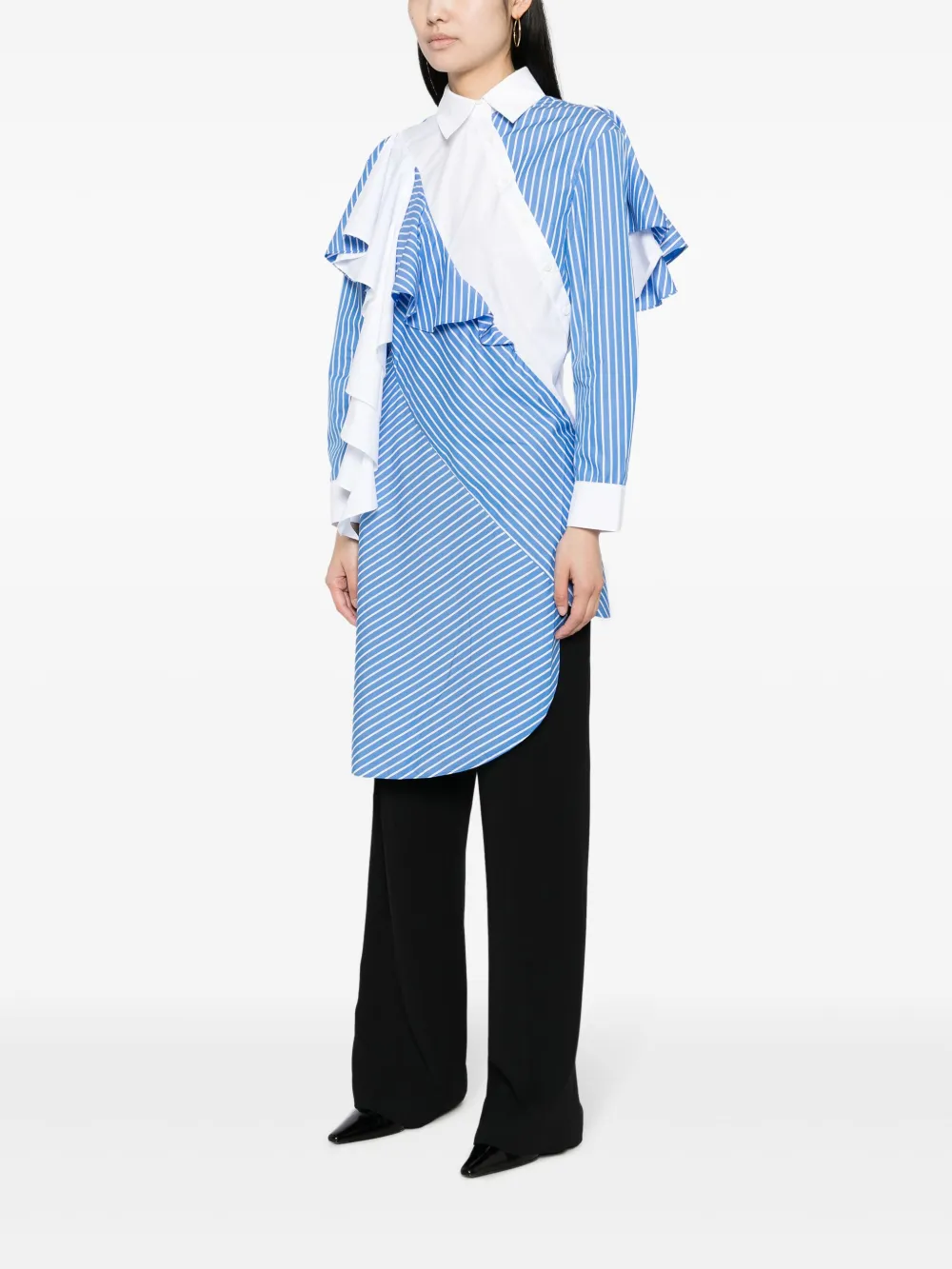 Besfxxk Asymmetric Striped Shirt In Blue