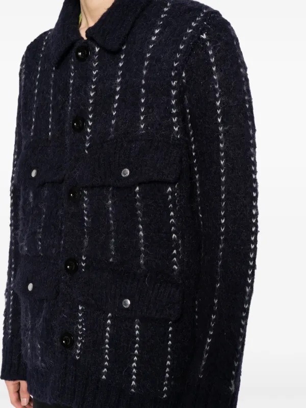 CaleカルSTRIPE SHIRT JACKET Sacai Striped Bouclé Shirt Jacket | Blue | FARFETCH