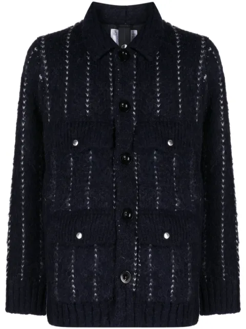 sacai striped bouclé shirt jacket