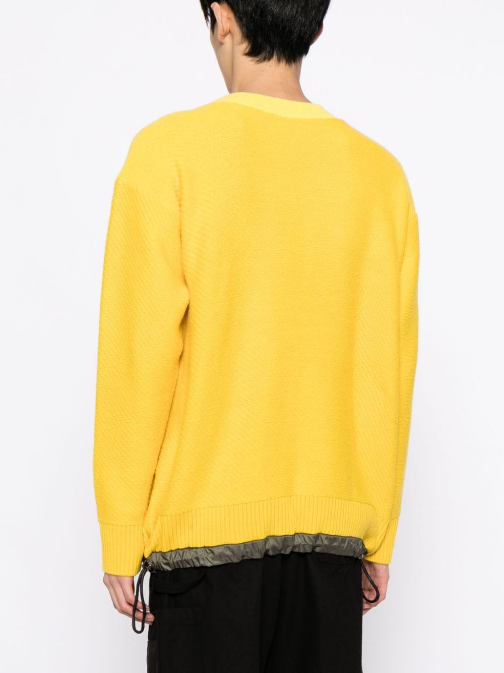 Shop Sacai Drawstring-hem Ribbed-knit Jumper In Yellow