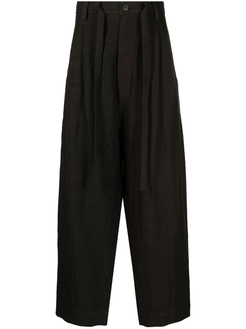 pleated linen drop-crotch trousers