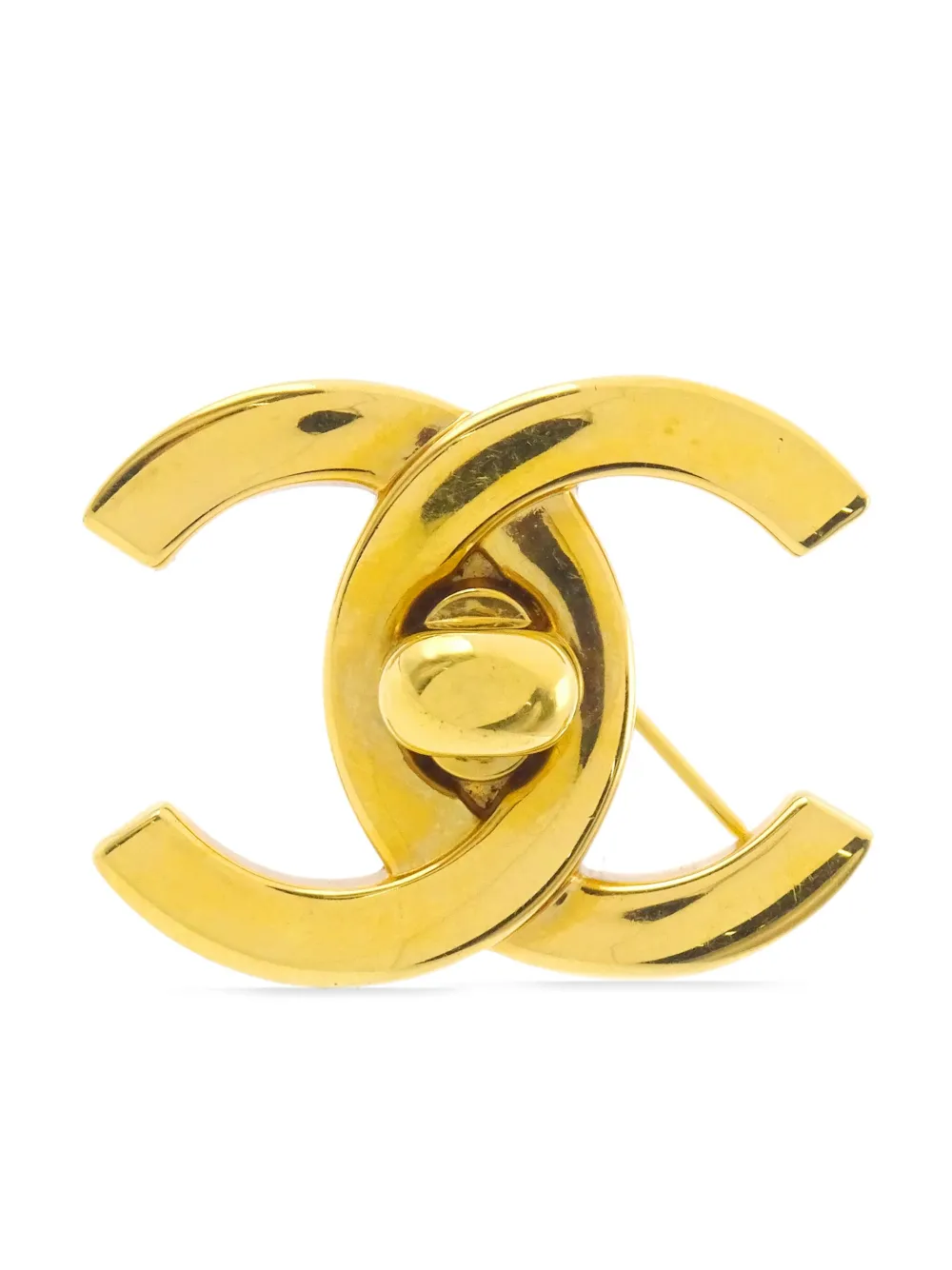 Pre-owned Chanel 1996 Cc Turn-lock Brooch In Gold