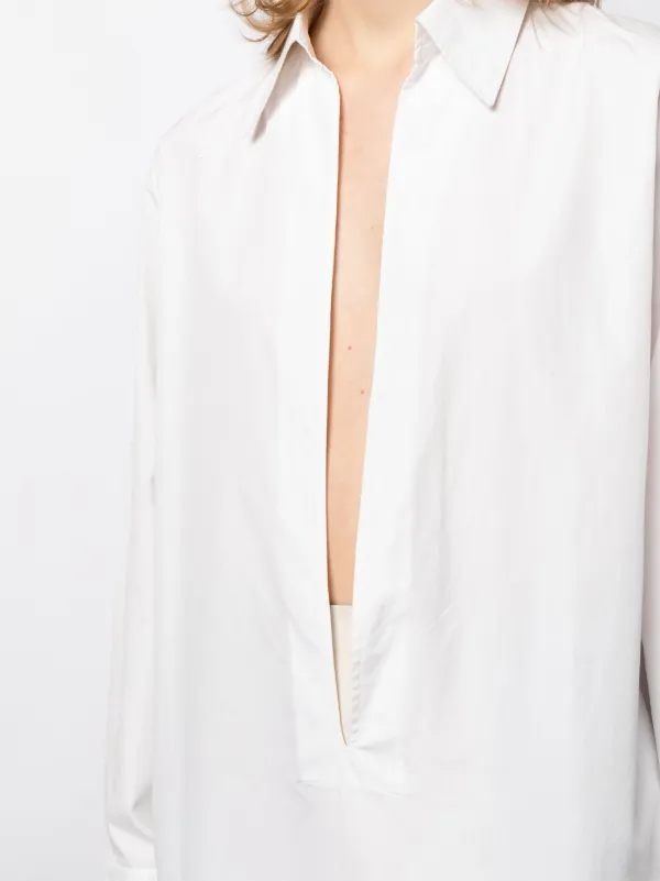 Hermès Pre-Owned 1990-2000s V-neck Cotton Shirt | White Hermès Pre-Owned 1990-2000s V-neck Cotton Shirt | White