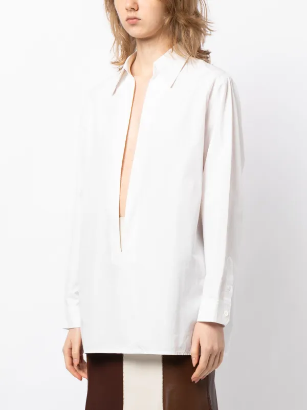 Hermès Pre-Owned 1990-2000s V-neck Cotton Shirt | White Hermès Pre-Owned 1990-2000s V-neck Cotton Shirt | White