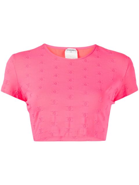 HOT SALE CHANEL 1997 CC logo-embroidered cropped T-shirt Women