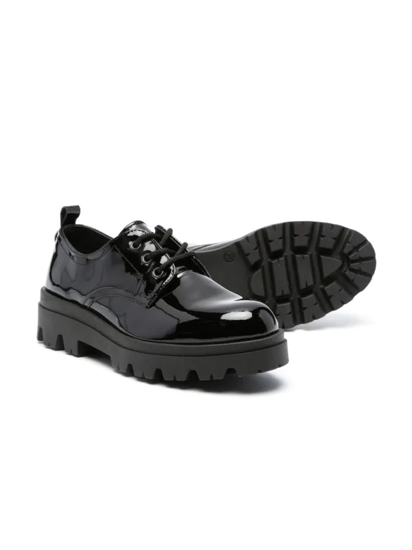 Patent Leather Cheap Boys Black Shoes TWINSET Kids Lace-up