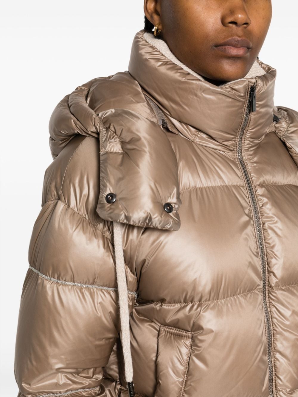 Shop Peserico Cropped Padded Down Jacket In Brown