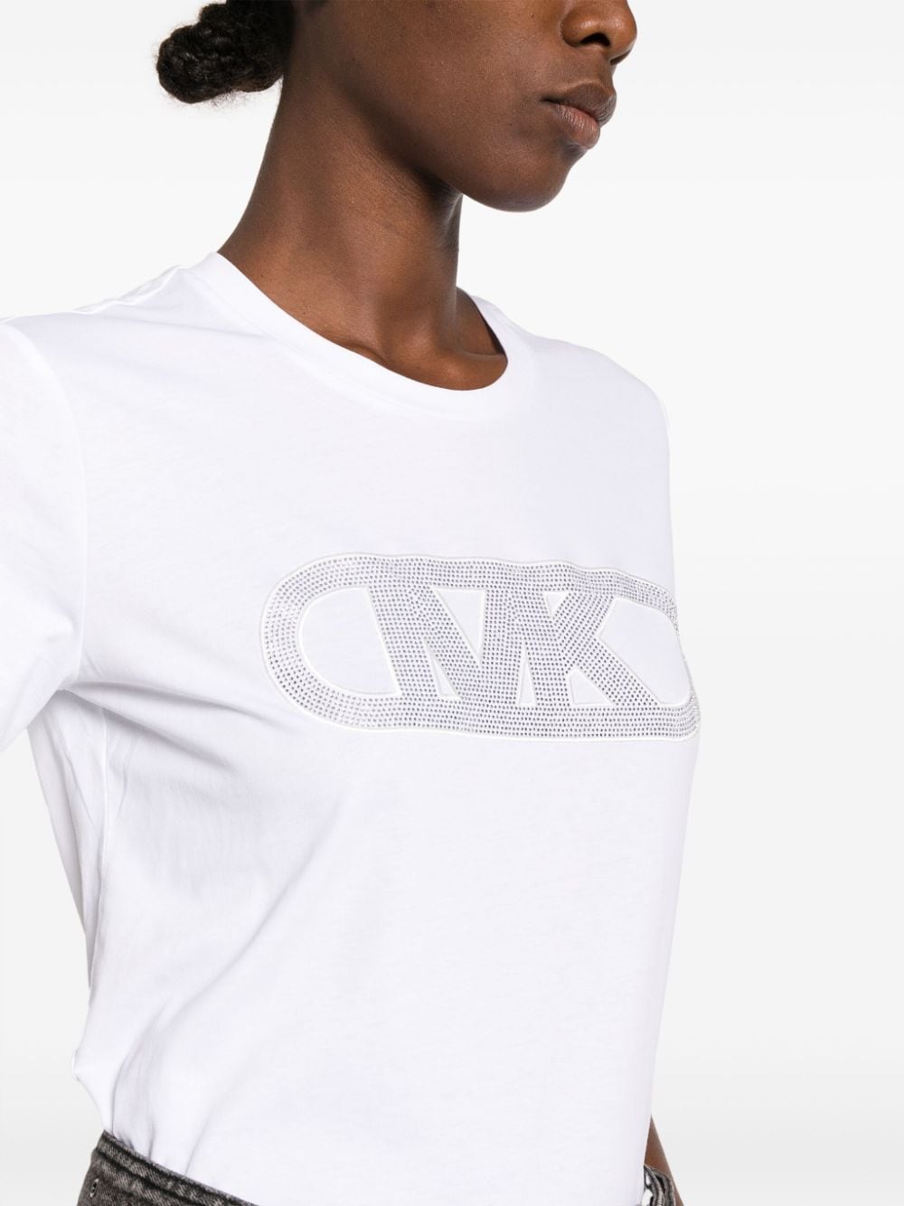 Shop Michael Michael Kors Rhinestone-logo Organic-cotton T-shirt In White