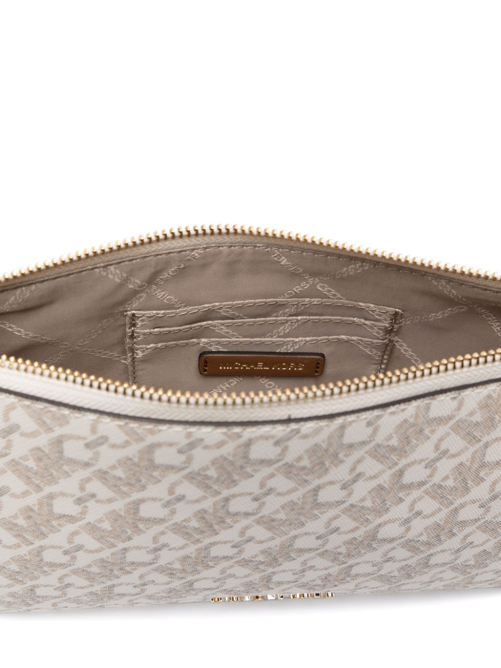 Shop Michael Michael Kors Monogram-jacquard Leather Shoulder Bag In Neutrals