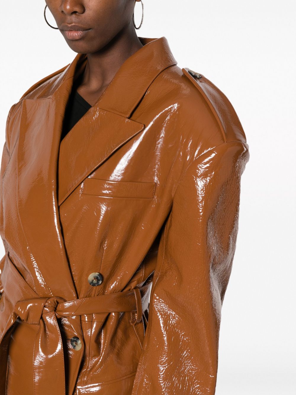 Shop The Mannei Rioni Double-breasted Leather Jacket In Brown