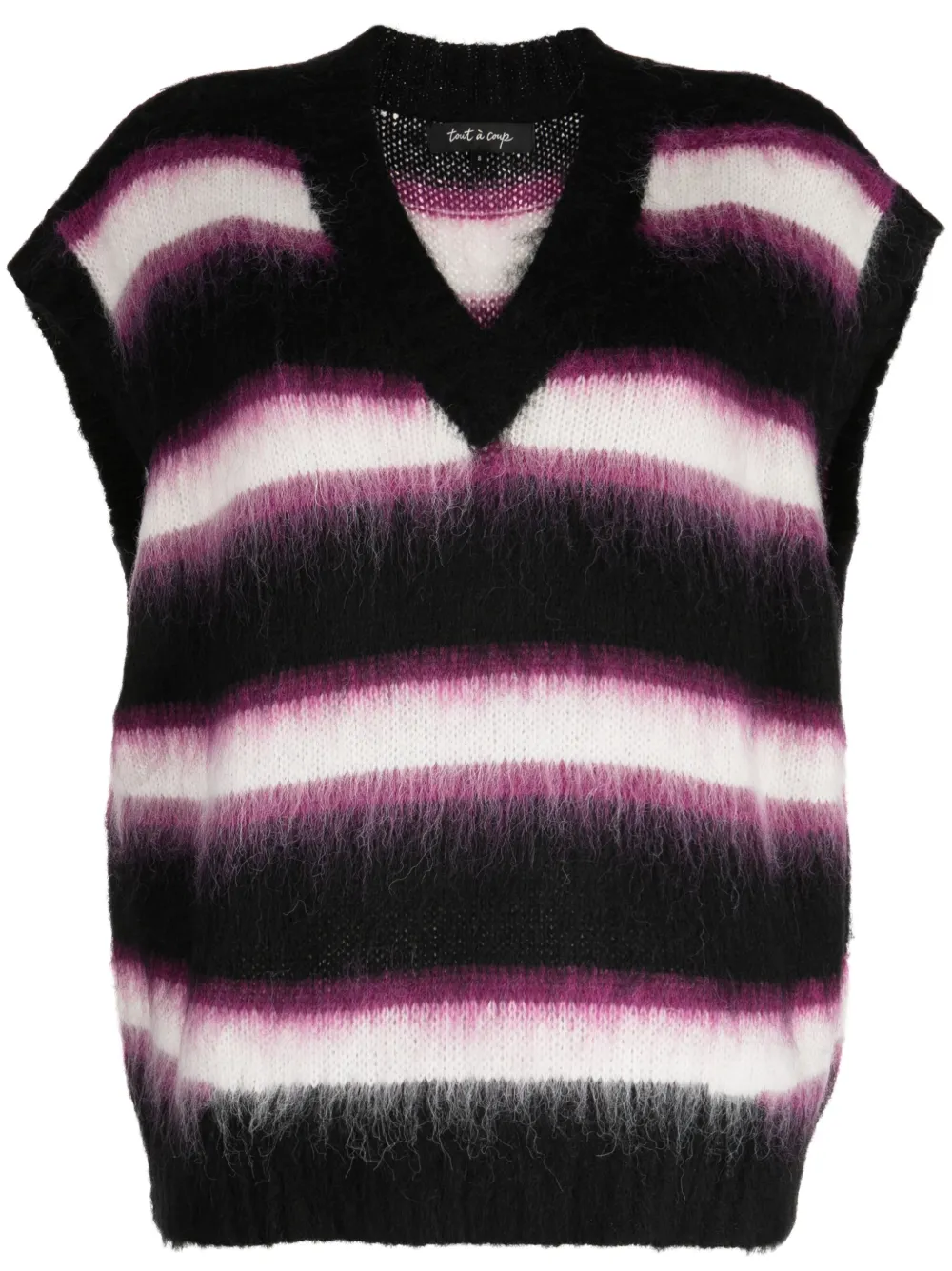 Tout A Coup Striped Brushed-effect V-neck Vest In Multicolour