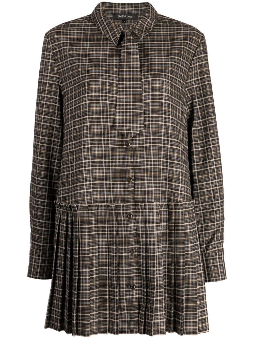 Tout A Coup Checked Pleated Shirt Dress In Brown