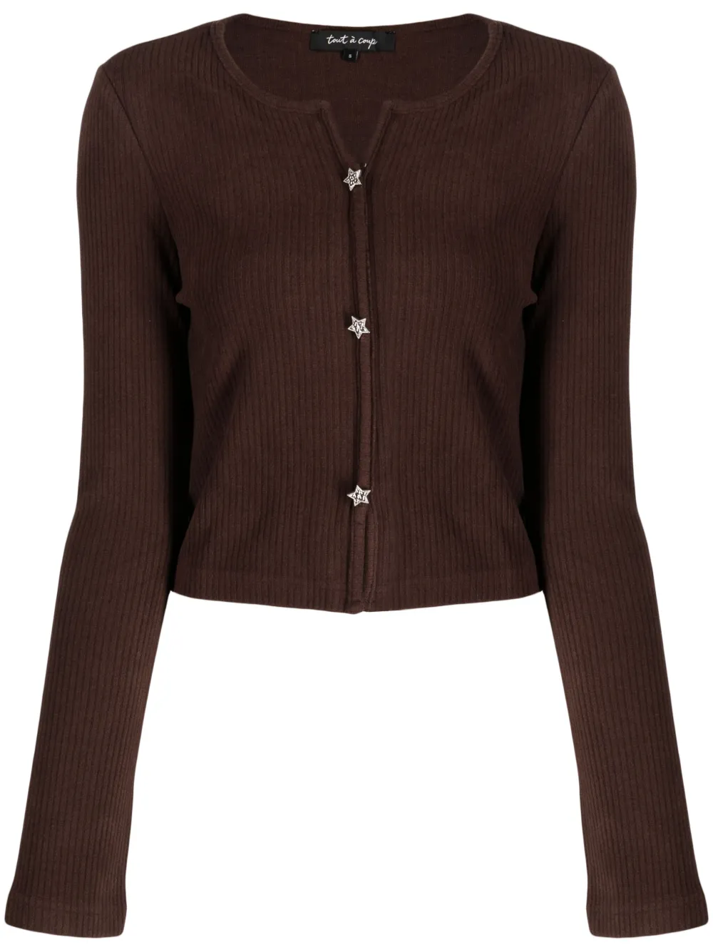 Tout A Coup Ribbed Star-stud Embellished Cropped Jacket In Brown