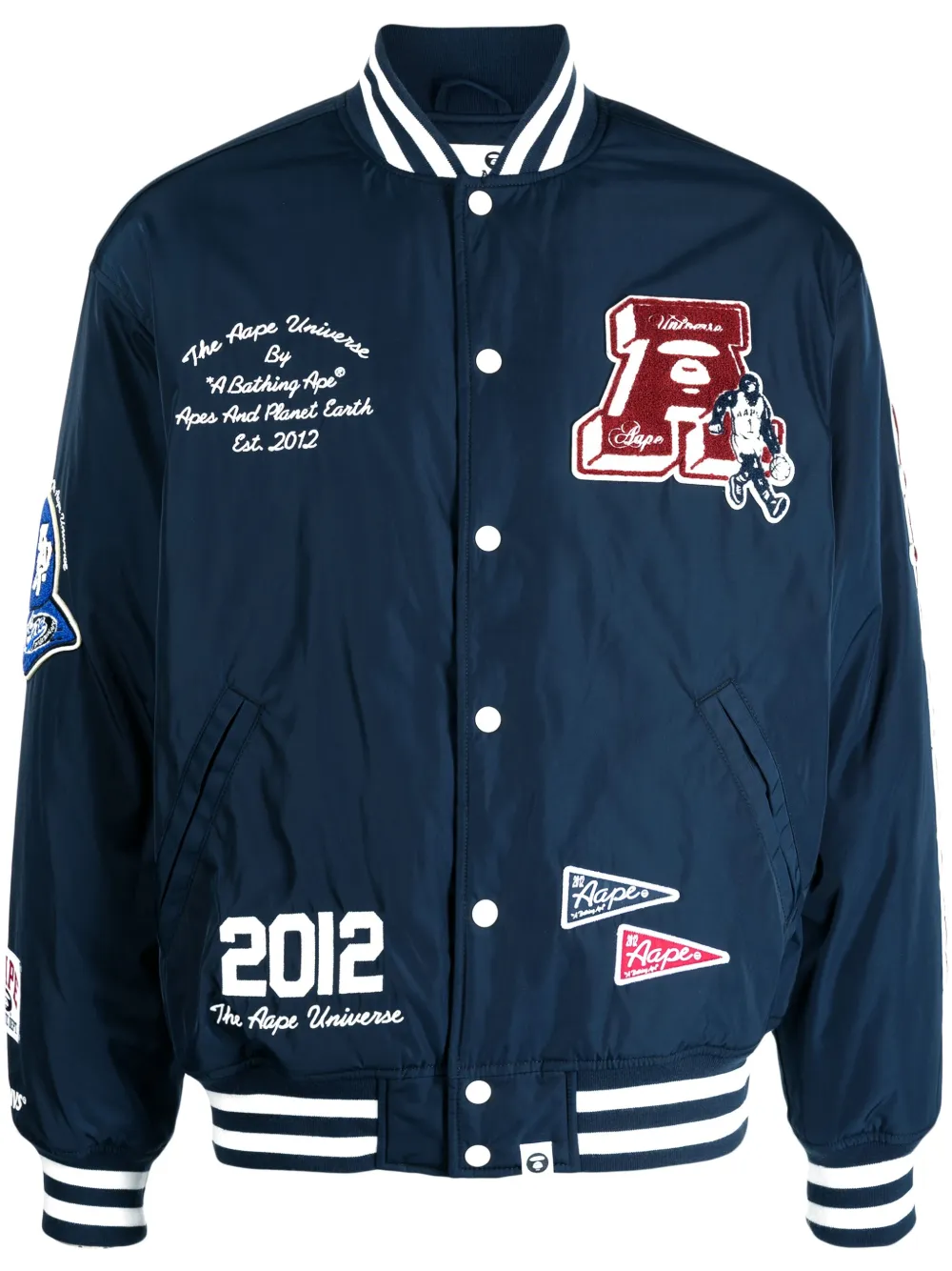 Aape By A Bathing Ape Logo-patch Varsity Bomber Jacket In Blue