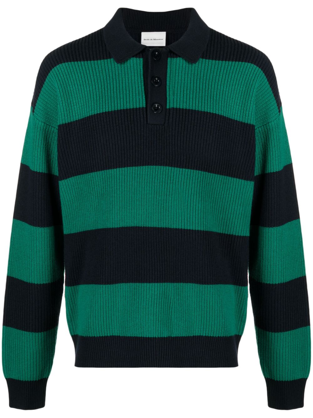 Drôle De Monsieur ribbed-knit polo-collar jumper - Blue