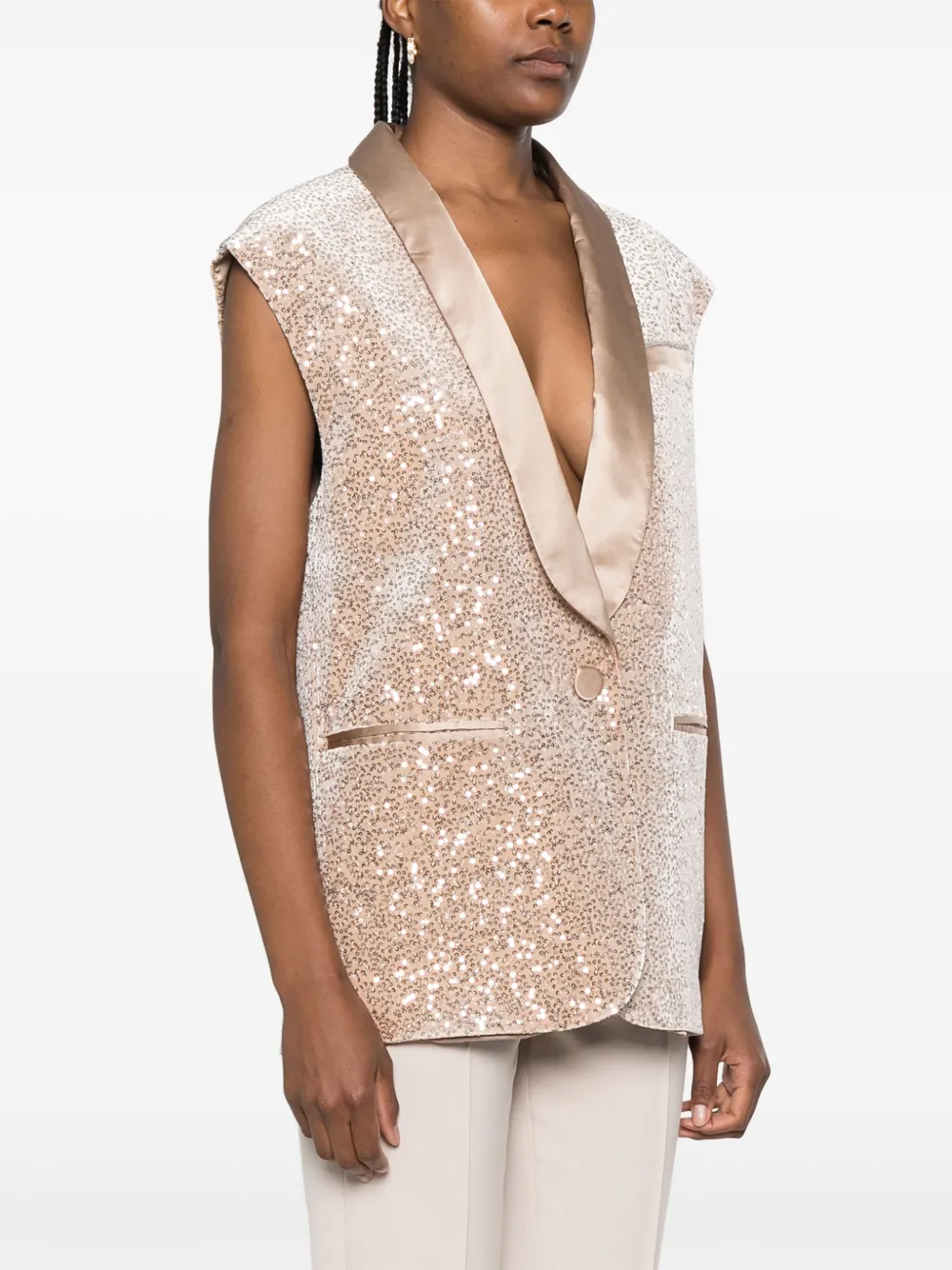  Peserico Sequin-embellished Sleeveless Blazer - Neutrals 
