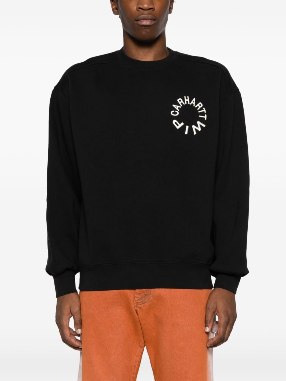 Shop Carhartt Logo-print Crew-neck Sweatshirt In Black