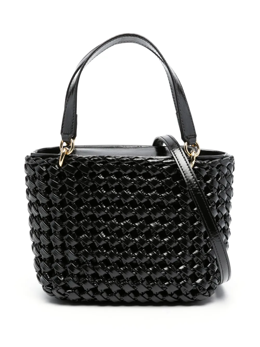 Themoirè Kobo Knotted Patent-finish Tote Bag In Black