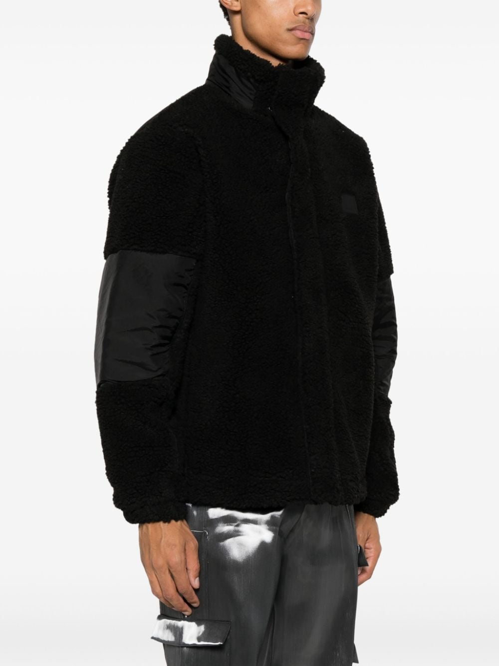 Shop Rains Panelled Fleece-texture Jacket In Black