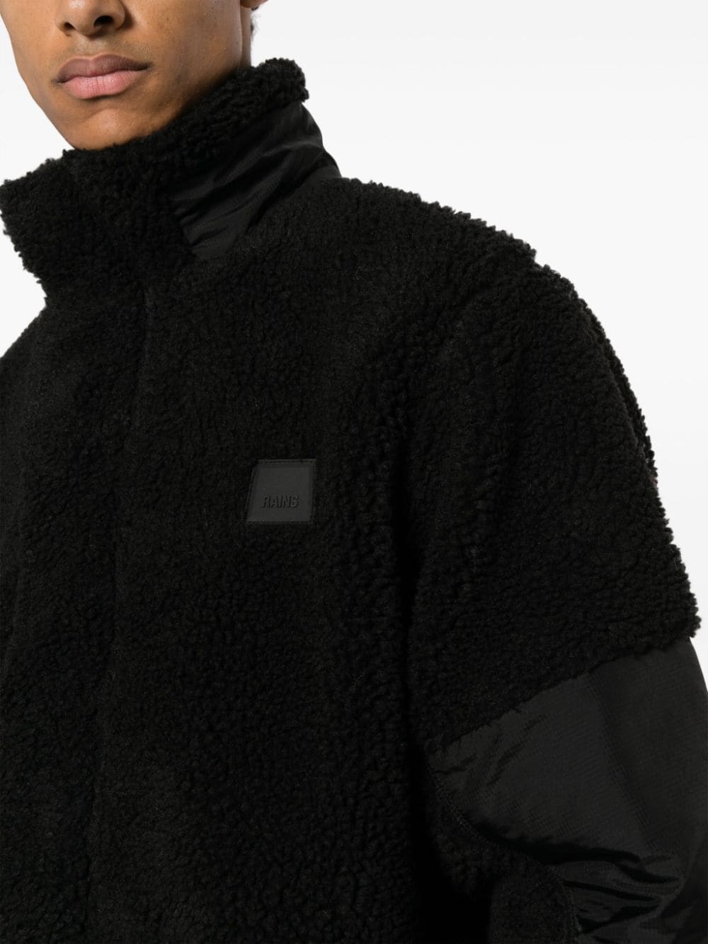 Shop Rains Panelled Fleece-texture Jacket In Black