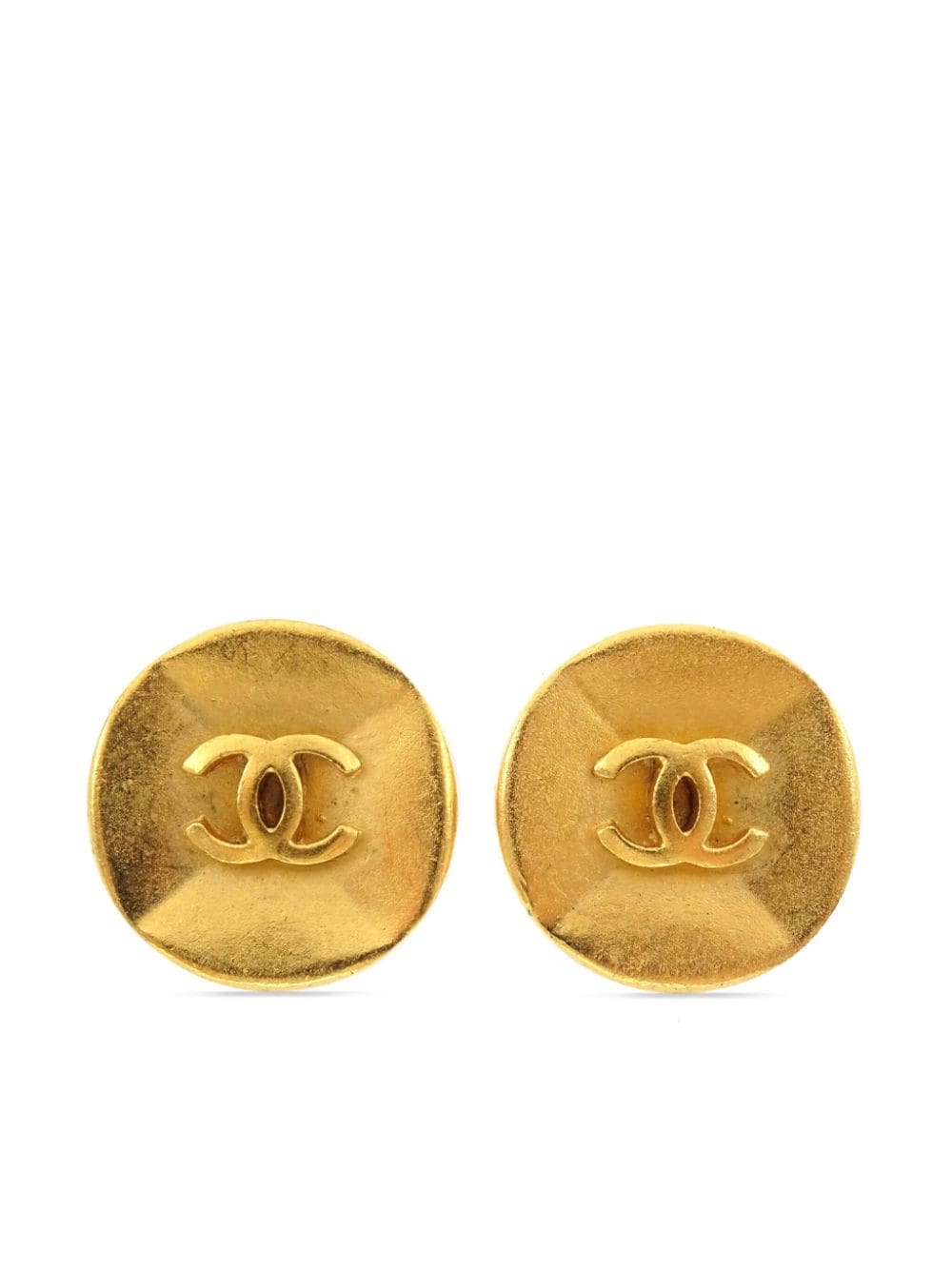 Pre-owned Chanel 1993 Cc Button Clip-on Earrings In Gold