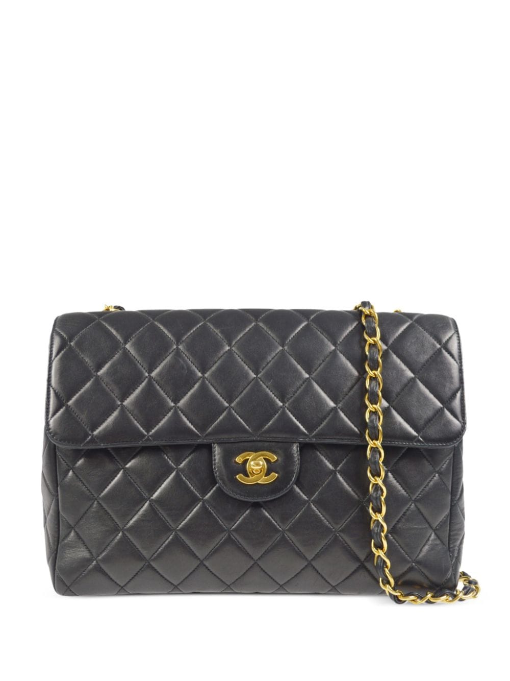 Pre-owned Chanel 2002 Jumbo Classic Flap Shoulder Bag In Black