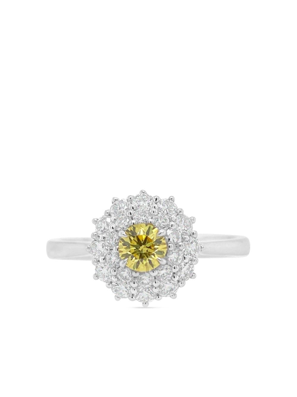 Hyt Jewelry Platinum White And Yellow Diamond Ring In Silver