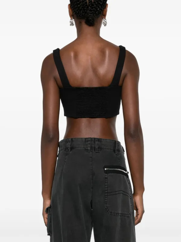 BARROW smiley-face Jersey Fleece Cropped Top | Black | FARFETCH