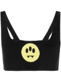 BARROW smiley-face jersey fleece cropped top - Black