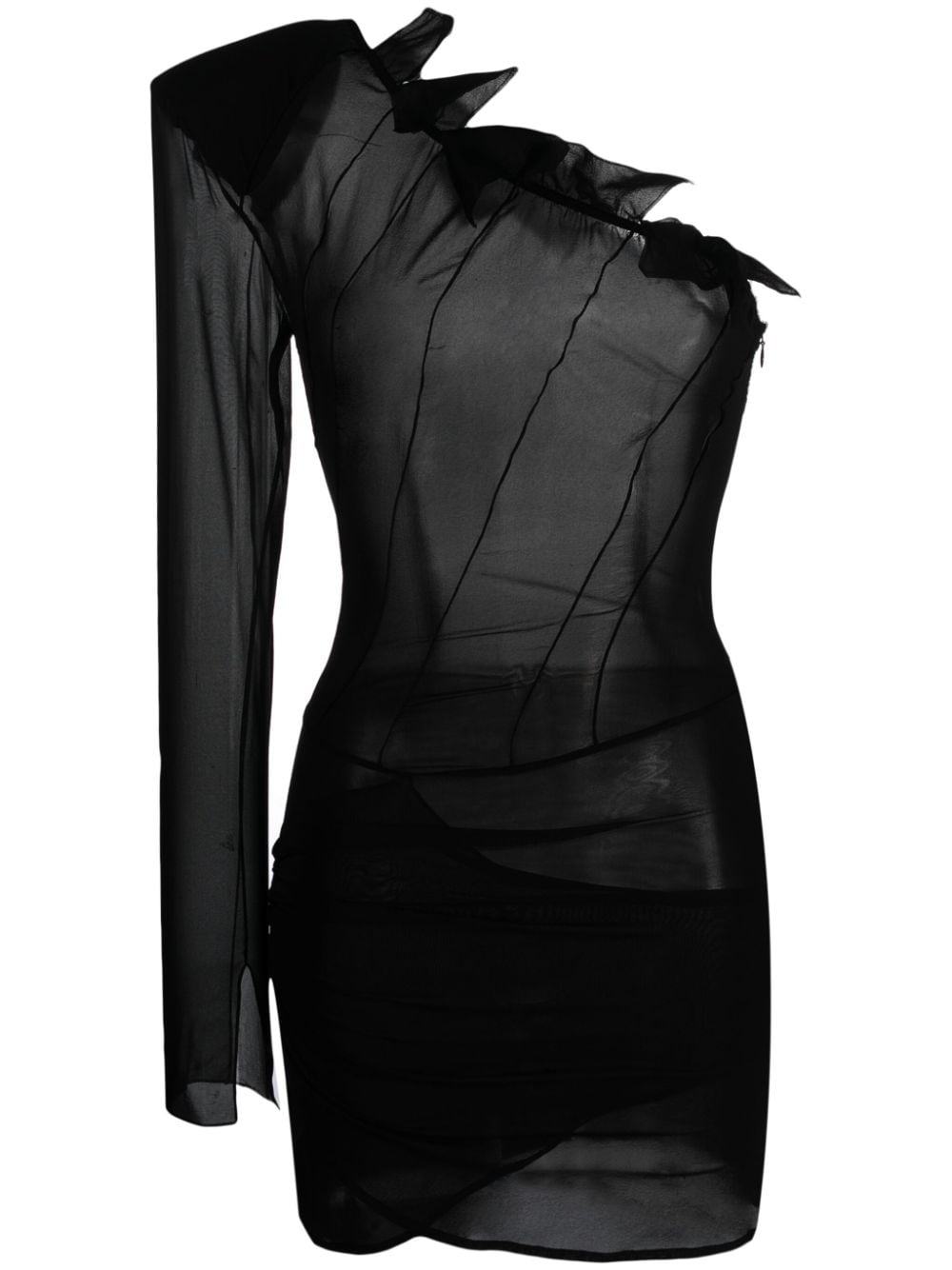 The Mannei Sofia Ruffled One-shoulder Minidress In Black