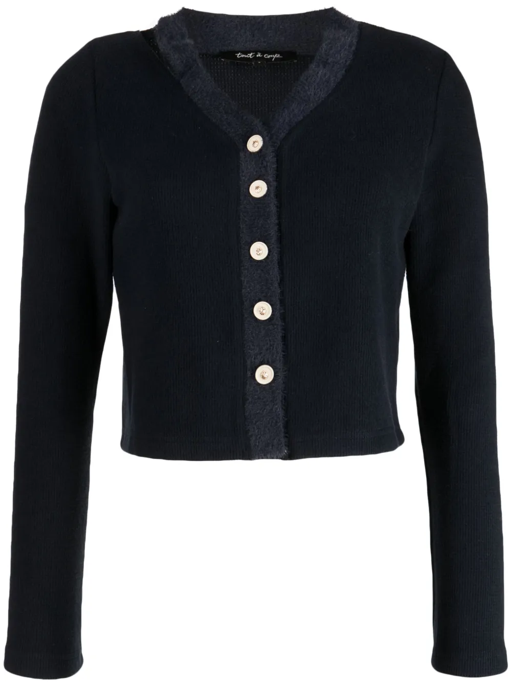 Tout A Coup Cut-out Fine-ribbed Cardigan In Blue