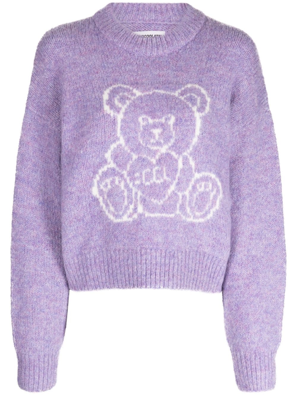 Chocoolate Teddy-bear Intarsia Mélange Jumper In Purple