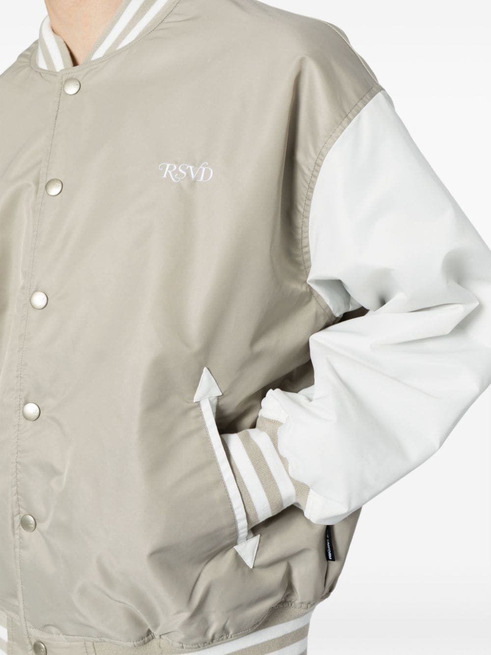 Shop Izzue Text-embroidered Two-tone Design Bomber Jacket In Neutrals