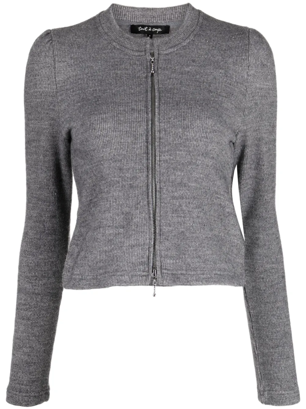 Shop Tout A Coup Mélange Fine-ribbed Cropped Cardigan In Grey