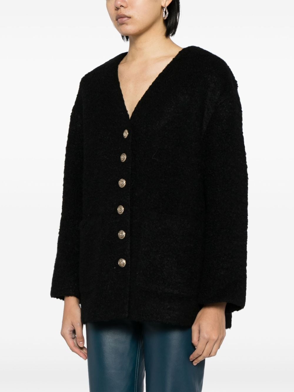 Shop Tout A Coup V-neck Drop-shoulder Jacket In Black