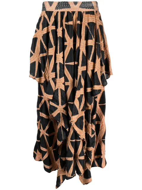 Ulla Johnson abstract-print asymmetric silk midi skirt