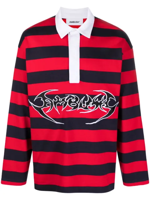 AMBUSH striped logo-print cotton polo