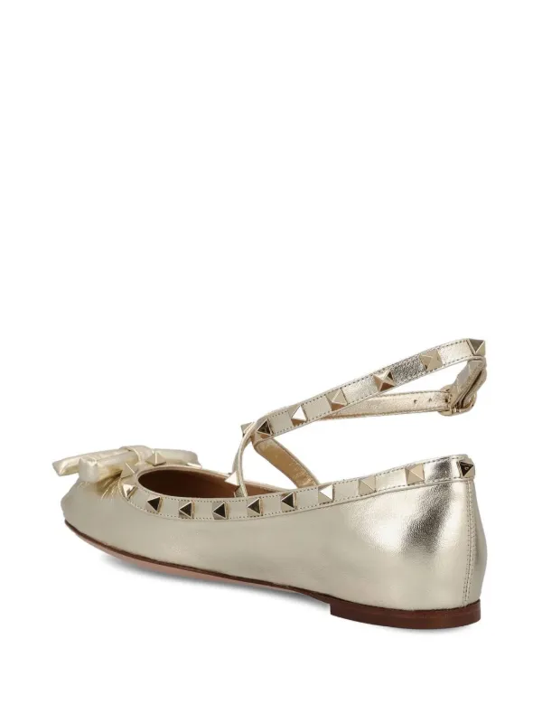 バレエシューズ VALENTINO ROCKSTUD LEATHER BALLERINAS Rockstud Patent Leather Ballerina for Woman in Black/rose
