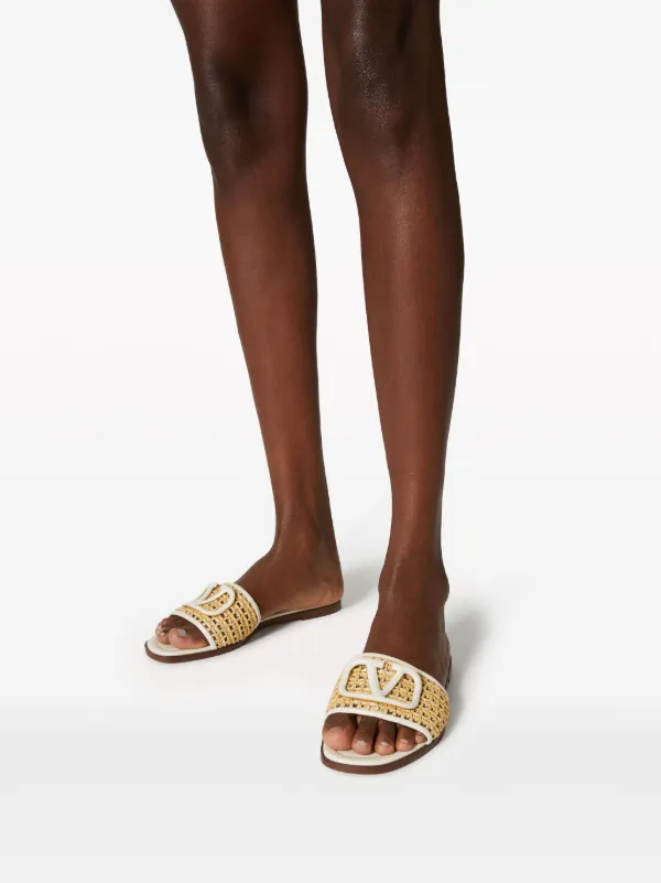 サンダル・ミュール Valentino Garavani Raffia Vlogo Signature Slippers Vlogo Signature Woven Raffia Slide Sandal 80mm for Woman in