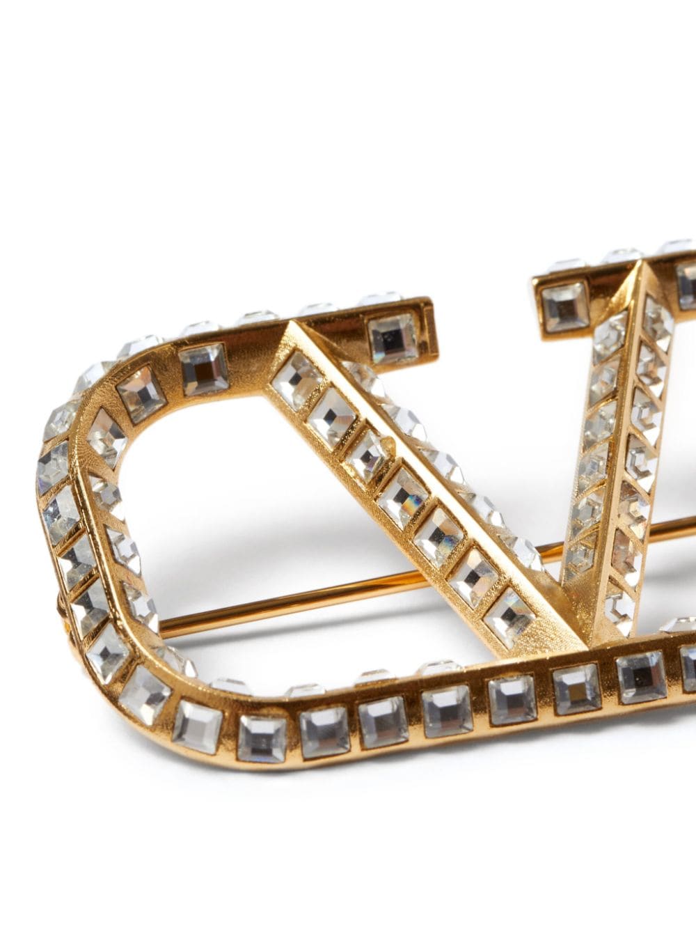 Shop Valentino Vlogo Signature Crystal-embellished Brooch In Gold